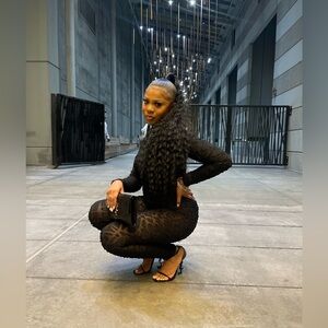 Stylish Black Textured semi mesh Jumpsuit